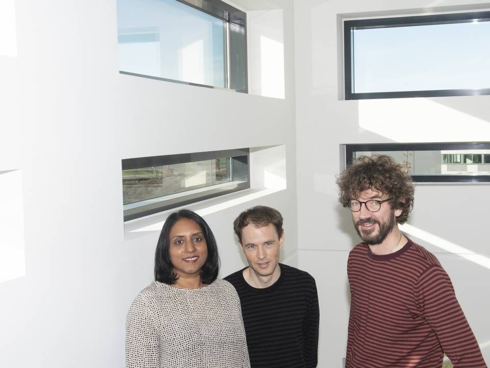 Humio er stiftet af Christian Hvitved (midten), Geeta Schmidt og Kresten Krab Thorup. | Foto: Stine Rasmussen/JPA