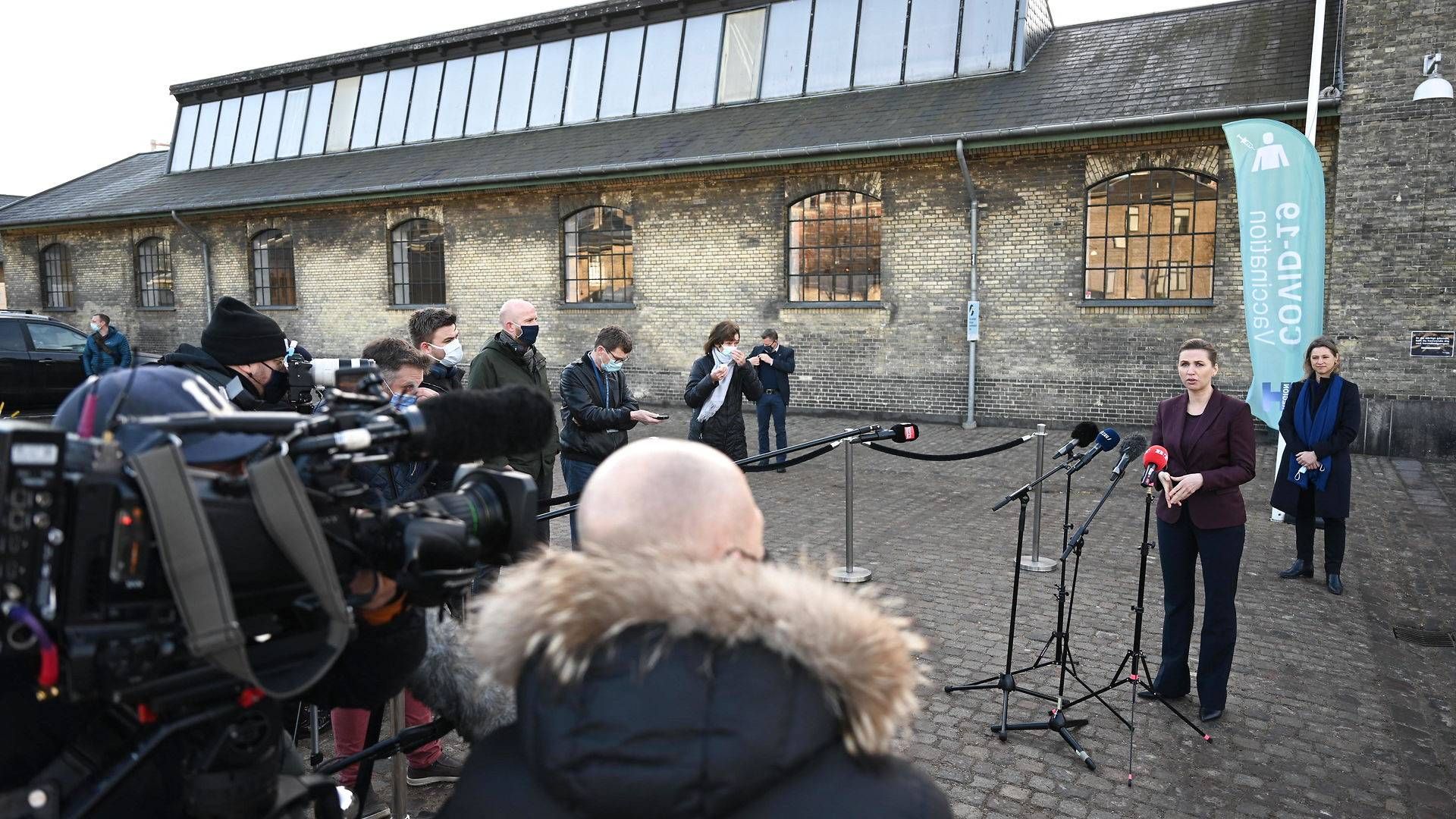 Statsminister Mette Frederiksen talte fredag ved en kapacitetstest af massevaccination ved Øksnehallen i København. | Foto: Philip Davali/Ritzau Scanpix