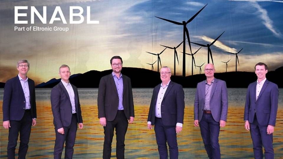 Fra højre: Lars Jensen, ejer og direktør i Eltronic Group, Rasmus Uhrskov Jessen, Henrik Mathiesen, Henrik Kjærgaard, Torben Blaaholm og Thomas Hedegaard, CEO. | Foto: Enabl