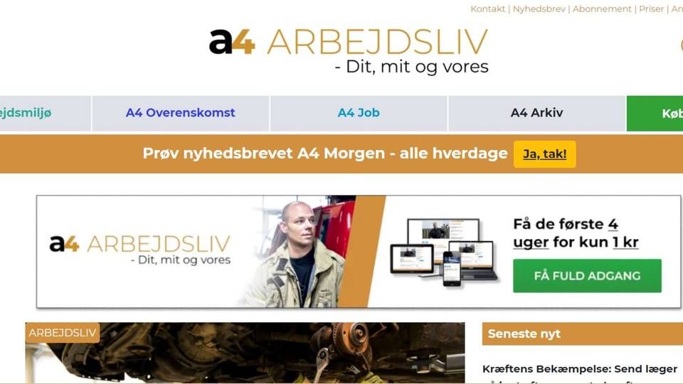 Foto: Screenshot fra a4arbejdsliv.dk