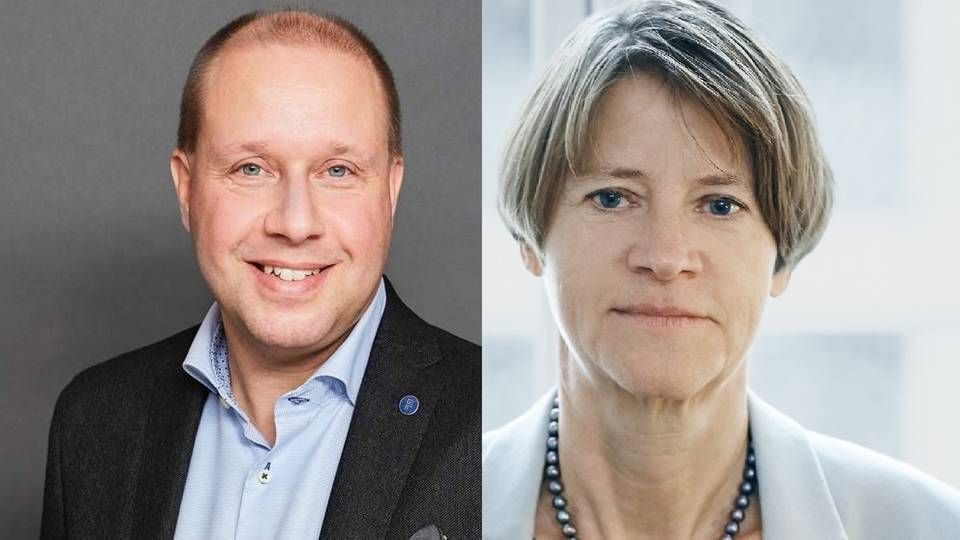 Steen Lund Olesen (t.v.) er næstformand i Finansforbundet og Mariane Dissing (t.h.) er adm. direktør i FA. | Foto: PR / Finansforbundet og PR / FA