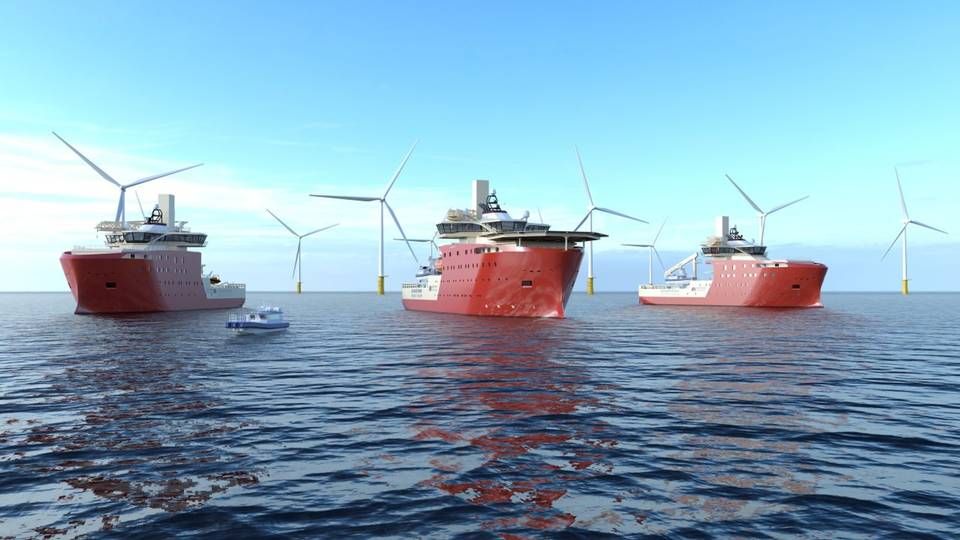 Illustration of three service vessels near an offshore wind farm. | Photo: PR / Equinor