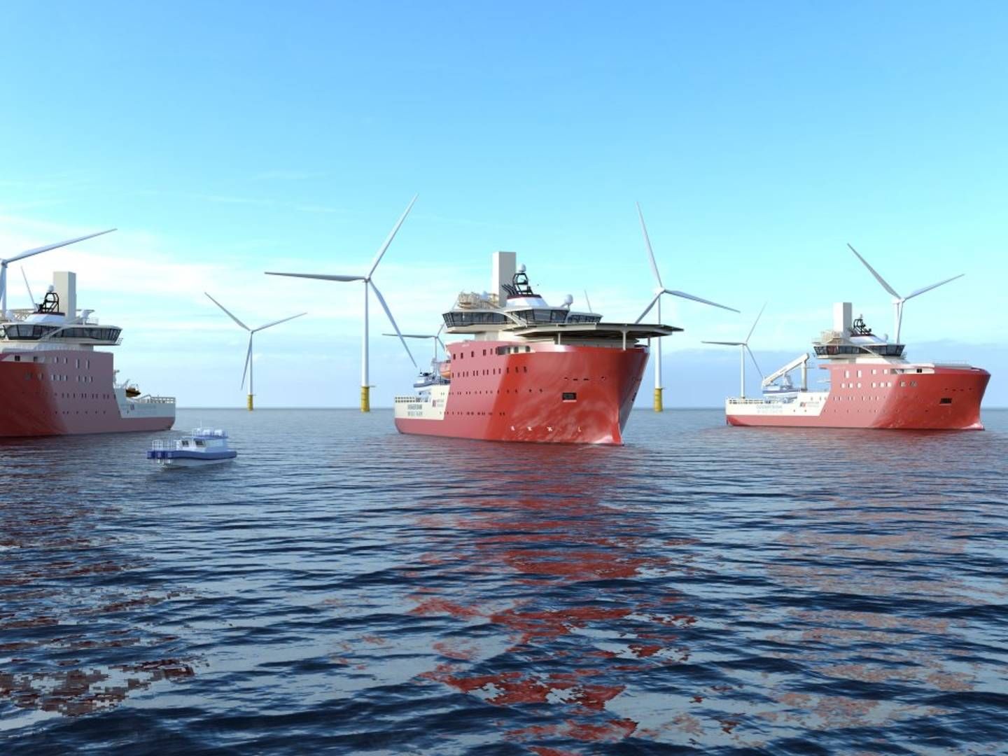 Illustration of three service vessels near an offshore wind farm. | Photo: PR / Equinor
