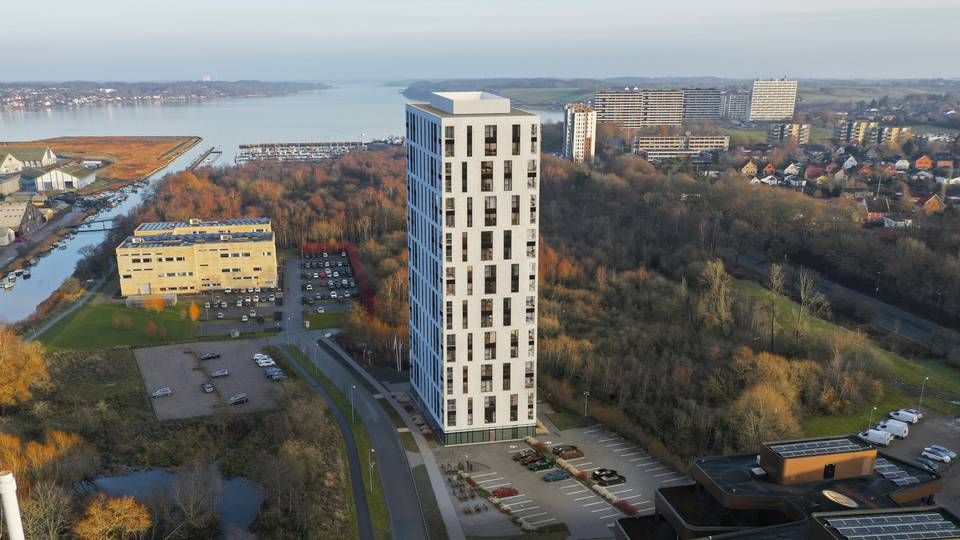 Det 19 etager høje vartegn Kolding Sky er Jyllands første svanemærkede etagebyggeri. | Foto: PR / AP Pension / Nood