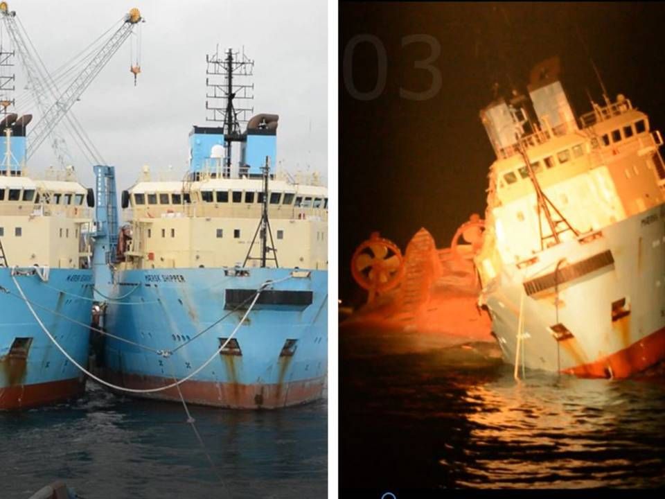 De to skibe Maersk Searcher og Maersk Shipper var på vej til ophugning i Tyrkiet, da de sank ud for Frankrigs kyst den 22. december 2016. | Foto: Screenshot