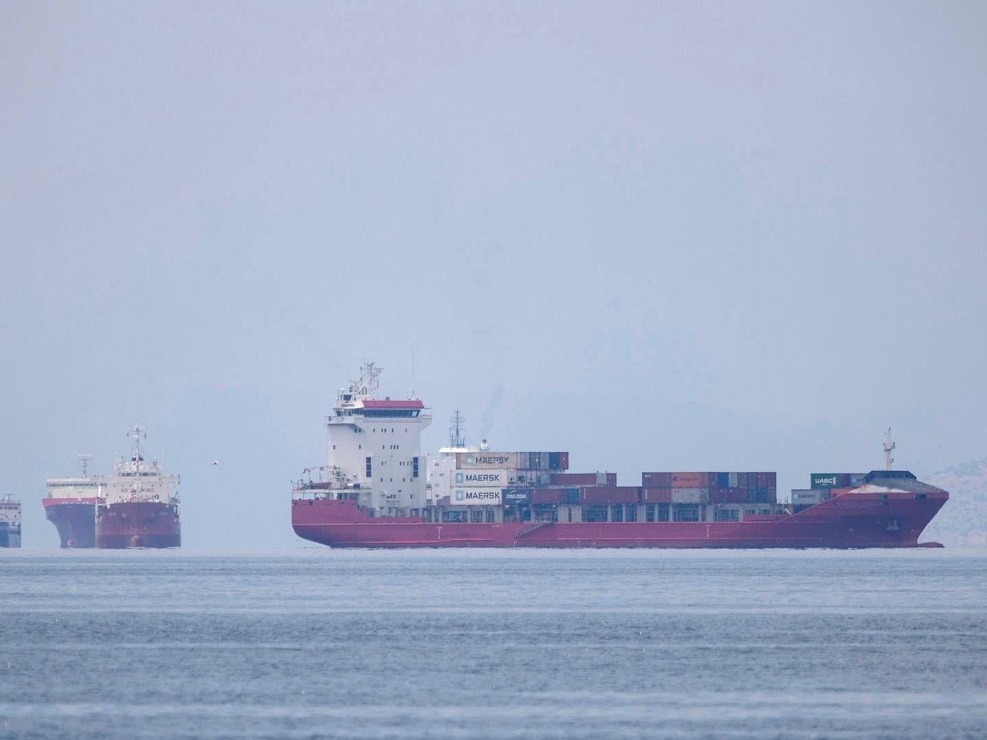A container vessel anchored near Athens. | Photo: Petros Giannakouris/AP/Ritzau Scanpix