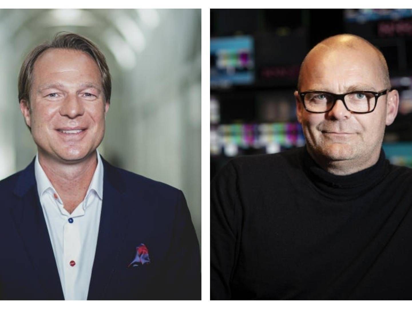 Frederik Lauesen (tv.) og Peter Nørrelund fra hhv. TV 2 og Nent. | Foto: Per Arnesen/TV 2 og Emil Agerskov/Ekstra Bladet