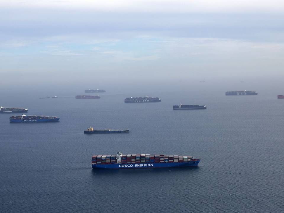 Ships waiting in line off the US West Coast earlier in April. | Photo: Lucy Nicholson/Reuters/Ritzau Scanpix