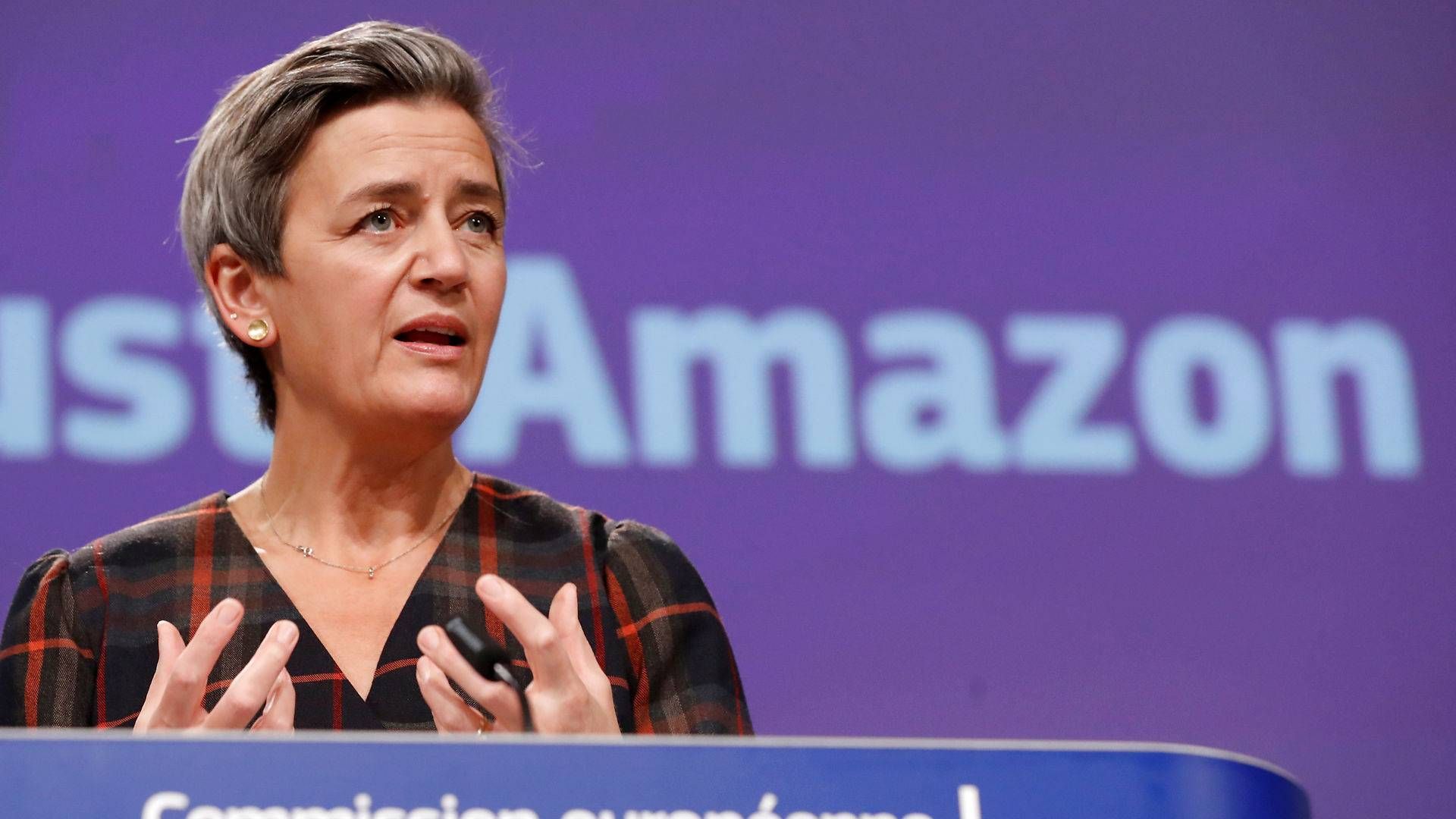 Margrethe Vestager bad tilbage i 2017 Amazon om at tilbagebetale 250 mio. euro til Luxembourg, som, hun mente, selskabet havde betalt for lidt i skat. Domstolen skal i denne uge afgøre, om hun havde ret i sin vurdering. | Foto: Pool/Reuters/Ritzau Scanpix