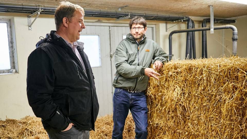 Nicolaj Nørgaard, direktør for Danish Crown Ejerservice (th), besøger andelshaver Martin Vestergaard til en snak om digitalisering og bedre brug af data. | Foto: Watch Medier/Anders Witt