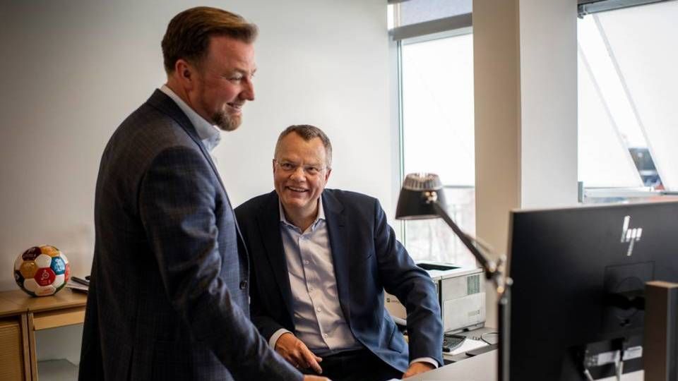 Bestyrelsesformand i Lars Larsen Group, Jacob Brunsborg (tv.), og adm. direktør Jesper Lund | Foto: Joachim Ladefoged / Ritzau Scanpix