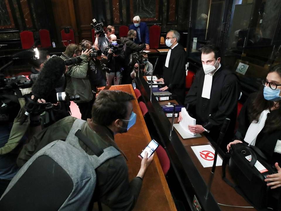 Lawyers for Astrazeneca Clemence Van Muylder, Hakim Boularbah and Stephanie De Smedt, arrive to attend a hearing at a Belgian court in the legal case against the British-Swedish firm accused by the EU of having breached its contract for the supply of the coronavirus disease (COVID-19) vaccines, in Brussels, Belgium May 26, 2021. | Photo: Yves Herman/Reuters/Ritzau Scanpix