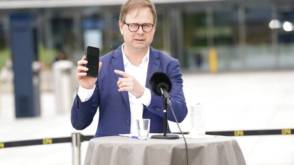 1. juli bliver det muligt at bruge et digitalt coronapas, når man skal til udlandet, fortalte finasminister Nicolai Wammen i forbindelse med præsentationen af den nye app. | Foto: Martin Sylvest/Ritzau Scanpix