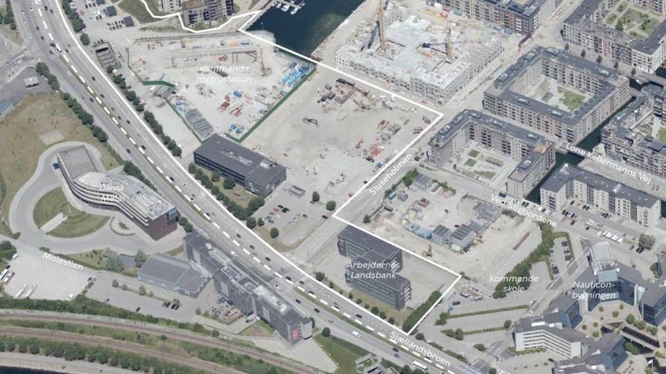 Det er området bag den optrukne hvide linje, hvor et nyt millardprojekt i København vil skyde op. | Foto: PR-visualisering