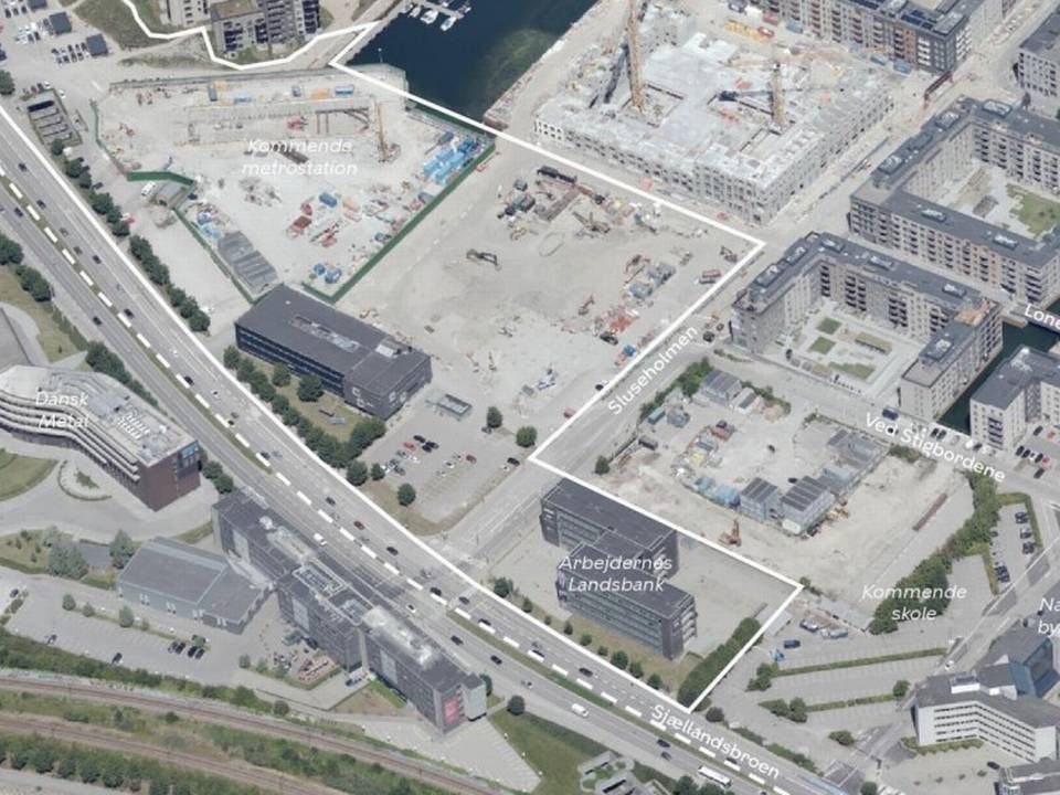 Det er området bag den optrukne hvide linje, hvor et nyt millardprojekt i København vil skyde op. | Foto: PR-visualisering