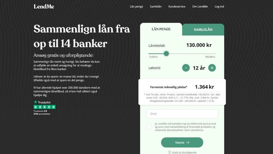 Lendme formidler lån til private. | Foto: Screenshot fra Lendme.dk