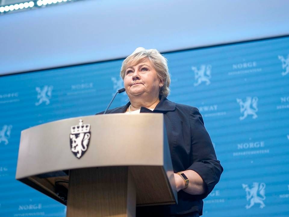 Norges statsminister, Erna Solberg, under pressemøde om genåbningen af Norge. | Foto: Fredrik Hagen/NTB/Ritzau Scanpix