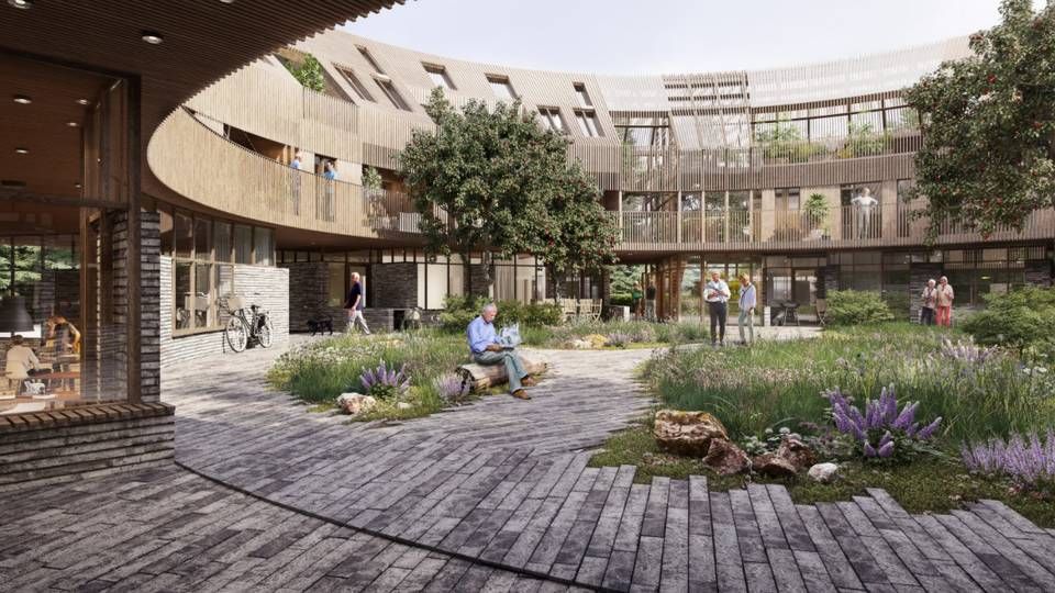 Almanakken er et mikrokosmos, hvor stueetagen forener landskabet og fællesskabet, og den øverste del skaber individuelle boliger med høj rumlig kvalitet. | Foto: PR-visualisering: Omega Render, Sweco Architects