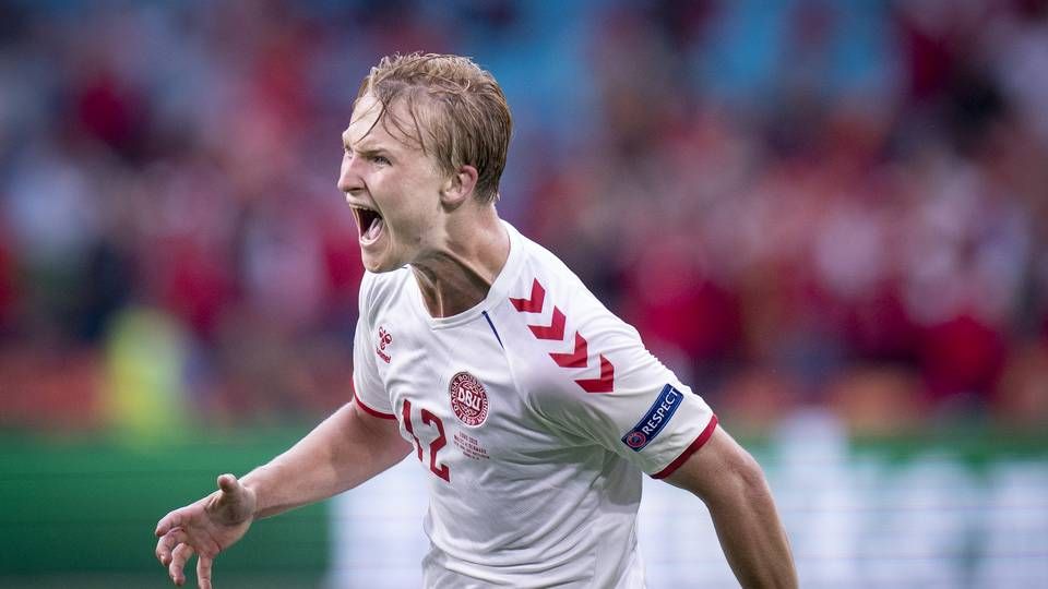 Der var jubel, da Kasper Dolberg scorede til 2-0 under ottendedelsfinalen mellem Danmark og Wales, som gav rekordforbrug på danske barer. | Foto: LISELOTTE SABROE