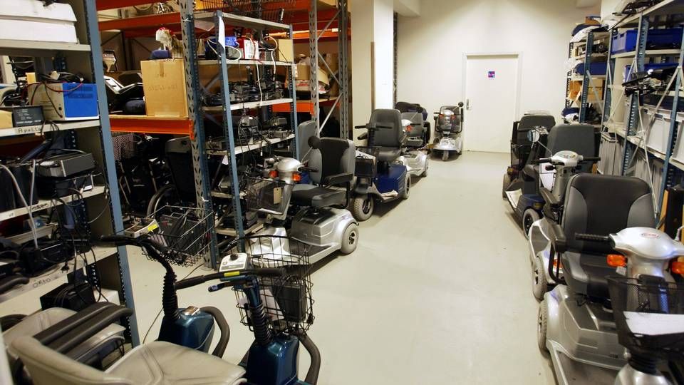 Københavns Kommunes Hjælpecentral og lager for hjælpemidler, som her kørestole i store mængder. | Foto: Johnny Frederiksen