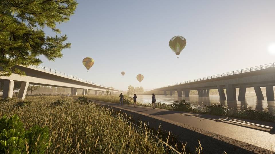 Visualisering af den nye ringvejsbro over Gudenåen | Foto: MT Højgaard Danmark / PR