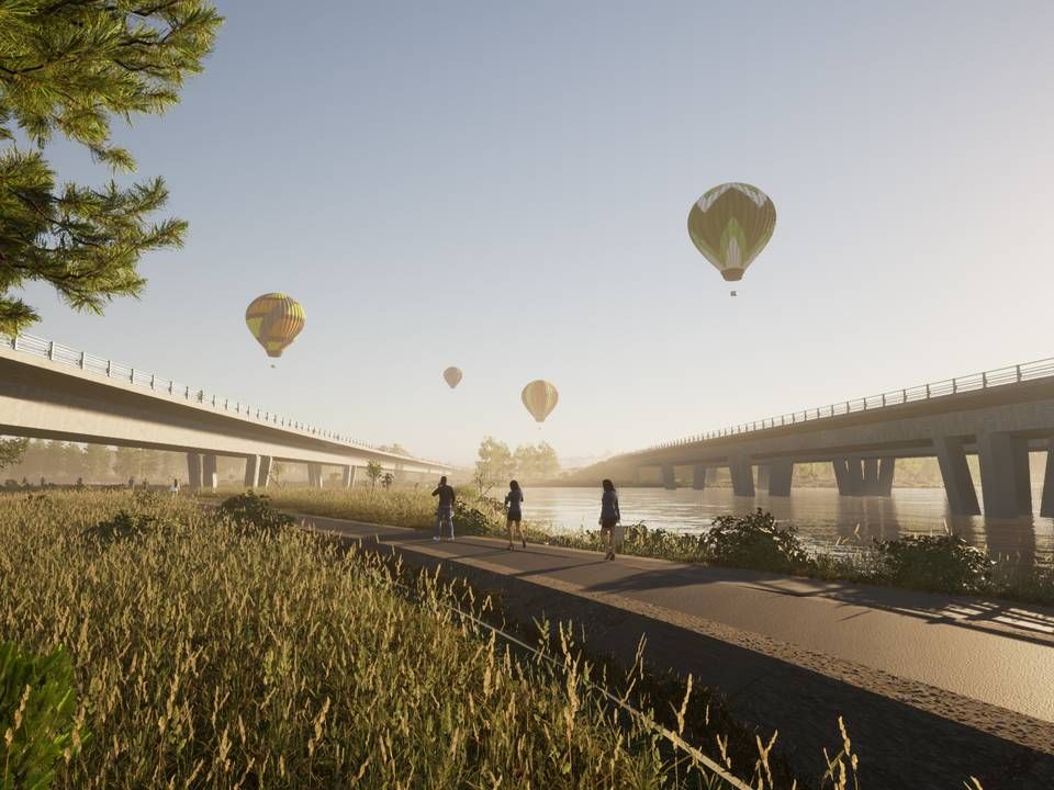 Visualisering af den nye ringvejsbro over Gudenåen | Foto: MT Højgaard Danmark / PR