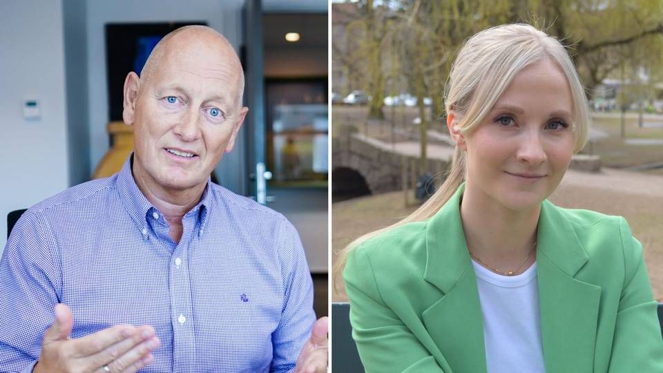 Administrerende direktør Geir Bergskaug i Sparebanken Sør samarbeider med produktsjef Amalie Eikeland i TietoEVRY for å bedre overvåke og analysere klimarisiko hos bedriftskundene.