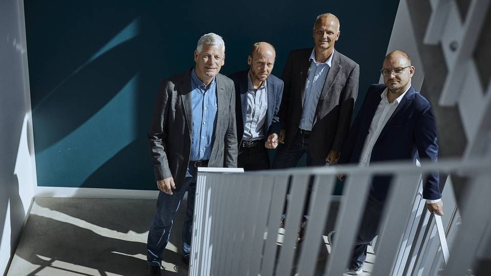 Holdet bag Adcendo får nu et ekstra medlem. Fra venstre til højre ses her: Niels Behrendt, Lars Henning Engelholm, Henrik Stage og Christoffer Nielsen. | Foto: Bioinnovation Institute / PR