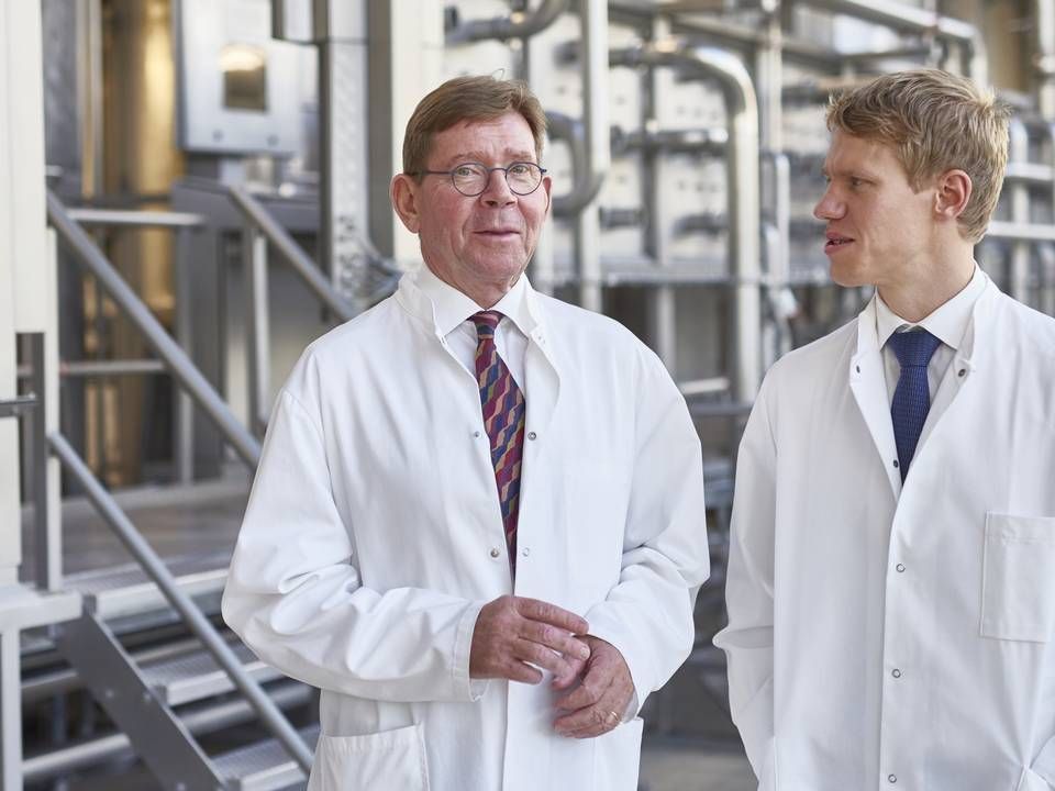 Tobias Sidelmann Christensen, Vice President and Chief Operating Officer at Pharmacosmos (right) and his father Lars Christensen, who is CEO of the company. | Photo: Pharmacosmos / PR