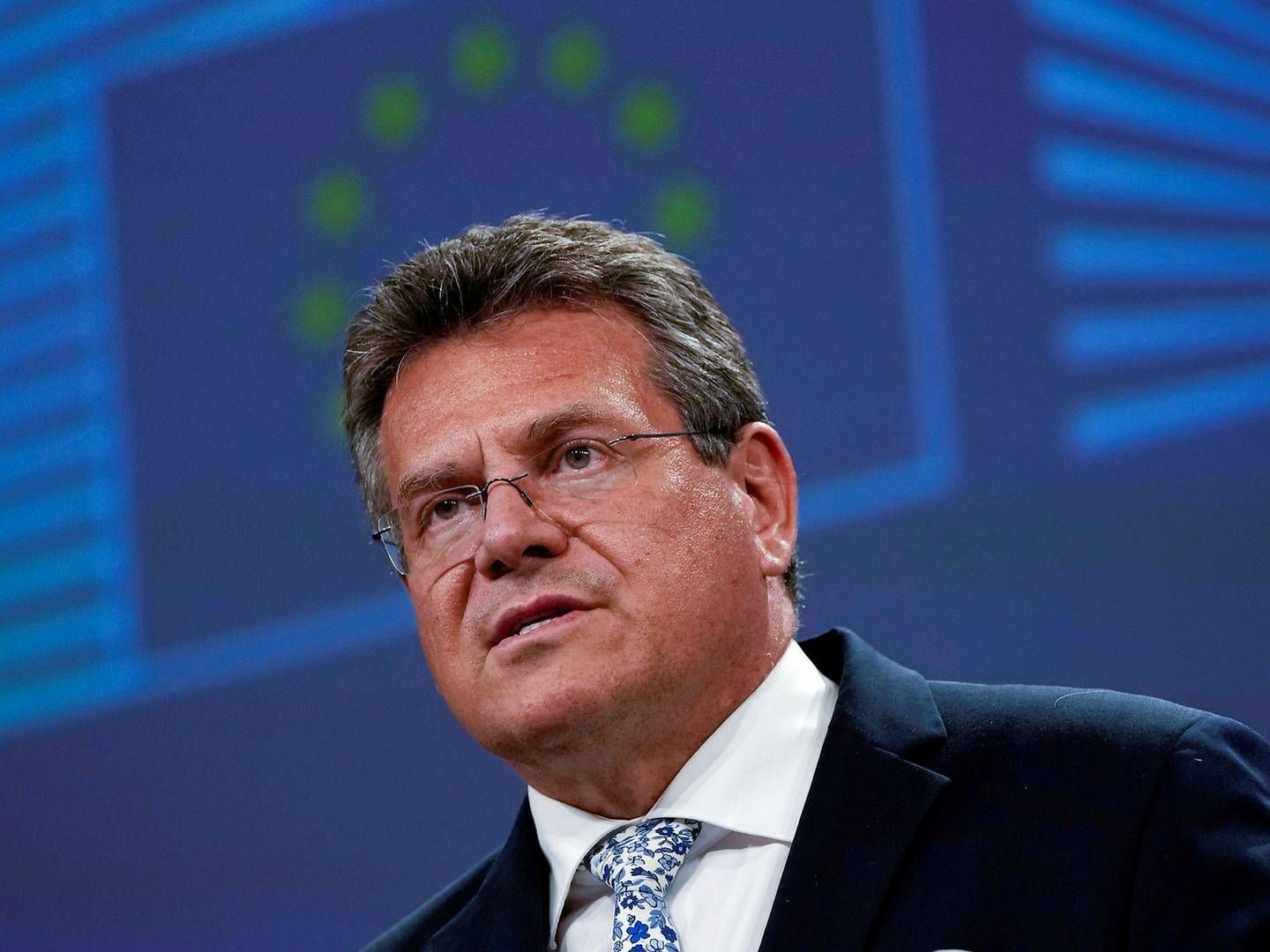 Maros Sefcovic, vicepræsident i EU-Kommissionen med ansvar for britiske relationer, hævder, at EU "ikke vil indvillige i at genforhandle protokollen". | Foto: Pool/Reuters/Ritzau Scanpix