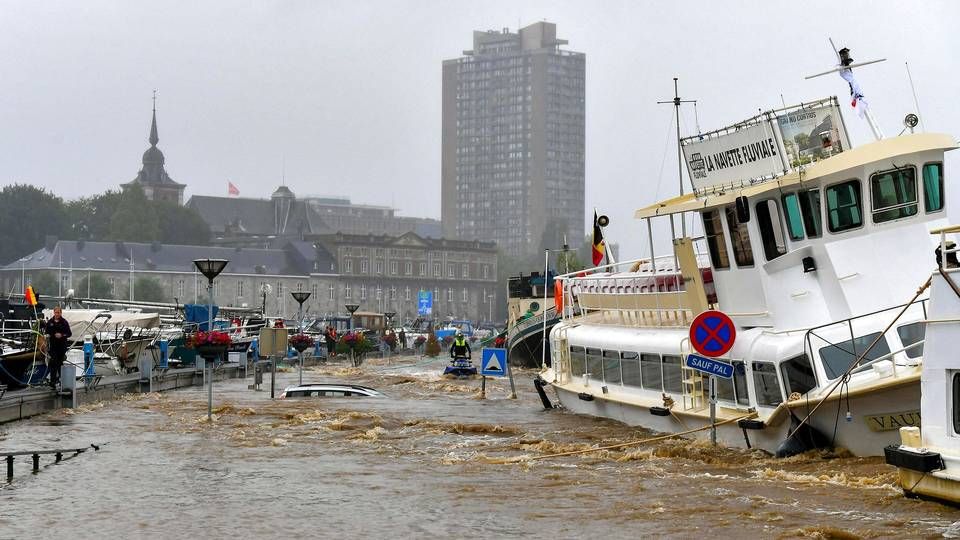 Oversvømmelserne har bl.a. ramt Belgien. På billedet er det Liege, der er under vand | Foto: Bernard Gillet/AFP/Ritzau Scanpix