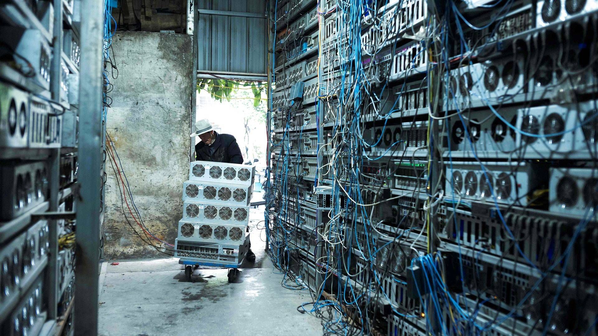 Kinesisk arbejder på en såkaldt "kryptofarm" i Sichuan-provinsen. | Foto: AFP/Ritzau Scanpix