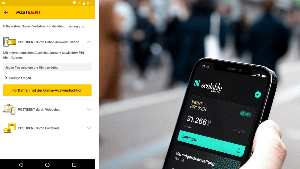 Screenshot des Postident-Verfahrens und App von Scalable Capital | Foto: Postident/Scalable Capital