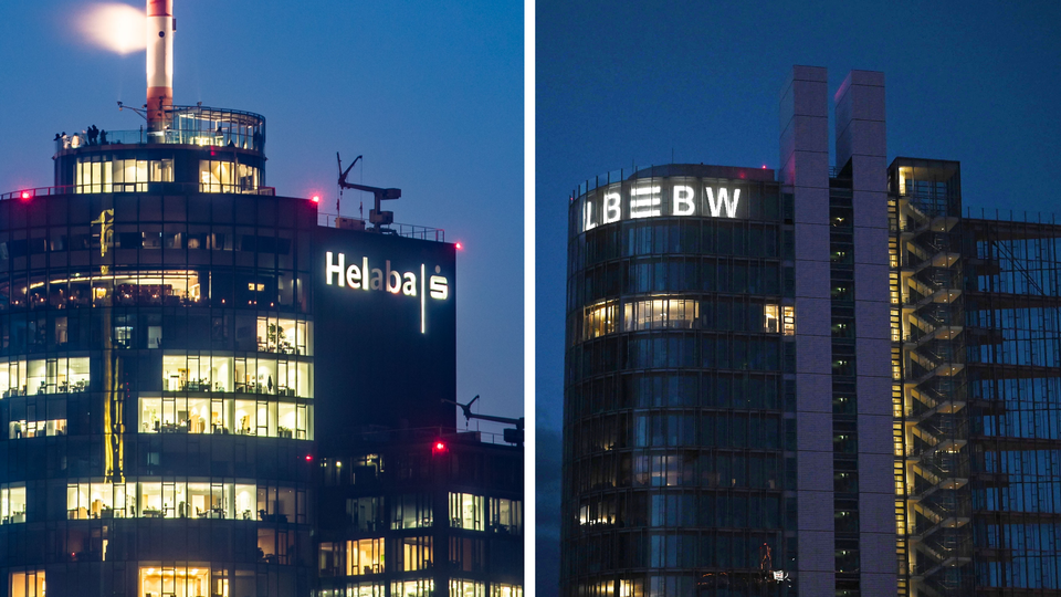 Gebäude der Helaba (links) und der LBBW (rechts). | Foto: picture alliance / Frank Rumpenhorst/dpa (links); picture alliance/dpa | Marijan Murat (rechts)
