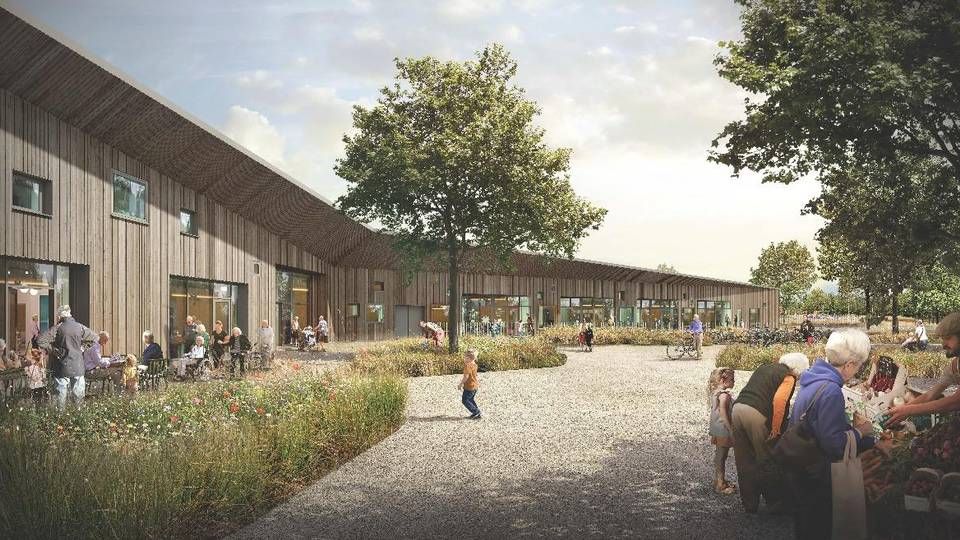 Det kommende plejecenter Kong Gauers Gård ved Vejle skal dele fællesareal med en daginstitution. | Foto: Visualisering af Sweco Architects