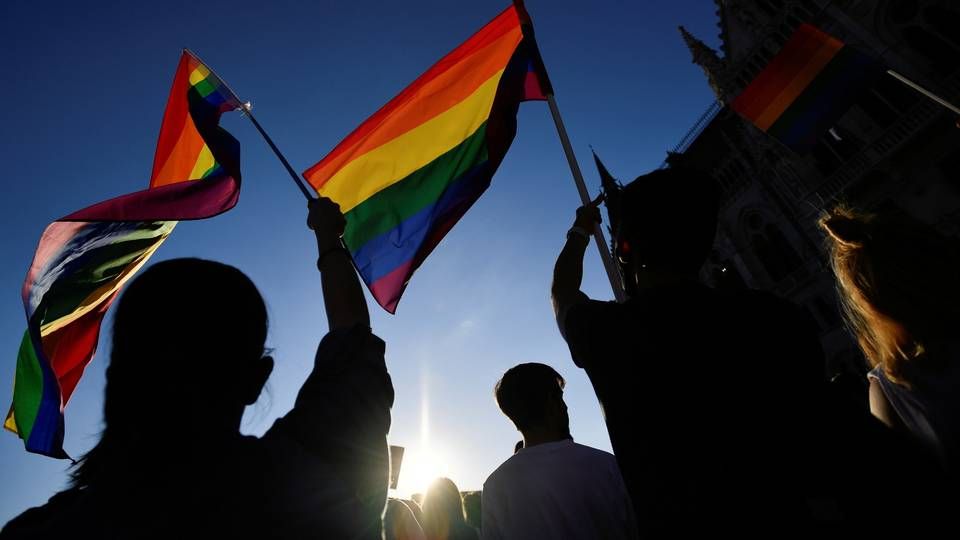 Demonstranter protesterer mod den ungarske premierminister Viktor Orban og den seneste anti-LGBTQ-lov i Budapest, Ungarn, 14. juni 2021. | Foto: Marton Monus/REUTERS / X07451