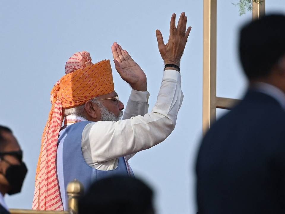 Indiens premierminister, Narendra Modi, holdt tale fra den historiske bygning, Det Røde Fort, i New Delhi, i anledning af landets uafhængighedsdag. | Foto: MONEY SHARMA/AFP / AFP