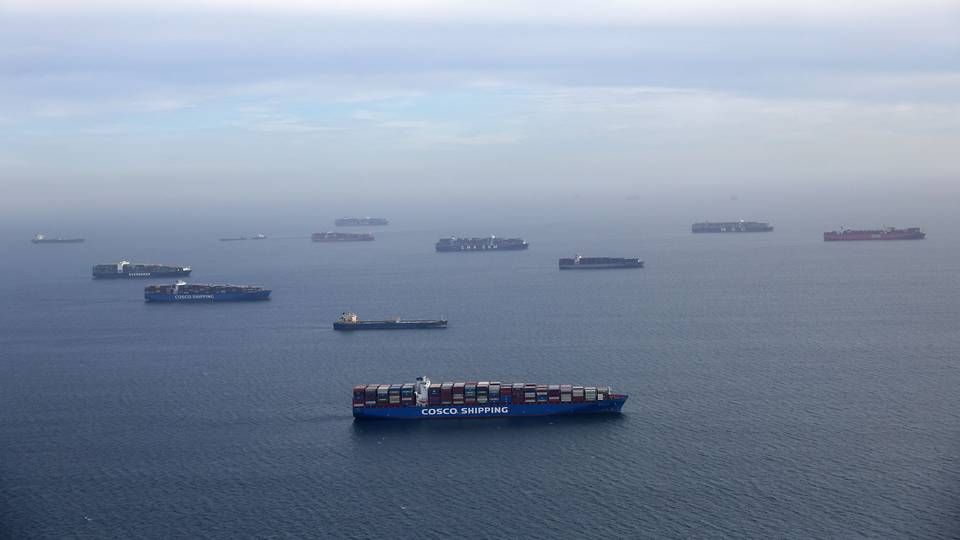 Skibe i kø ud for de vestamerikanske havne tidligere på året. | Foto: Lucy Nicholson/Reuters/Ritzau Scanpix