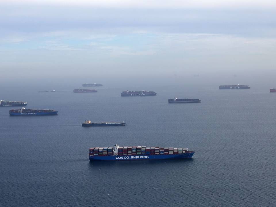 Skibe i kø ud for de vestamerikanske havne tidligere på året. | Photo: Lucy Nicholson/Reuters/Ritzau Scanpix