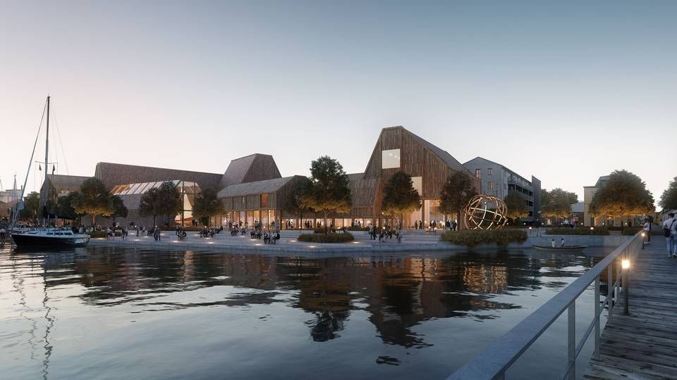 Første etape af udviklingen ved havnefronten i Nykøbing Falster involverer Bropladsen, der er ment som den nye bydels samlingspunkt. | Foto: Visualisering / C.F. Møller Architects