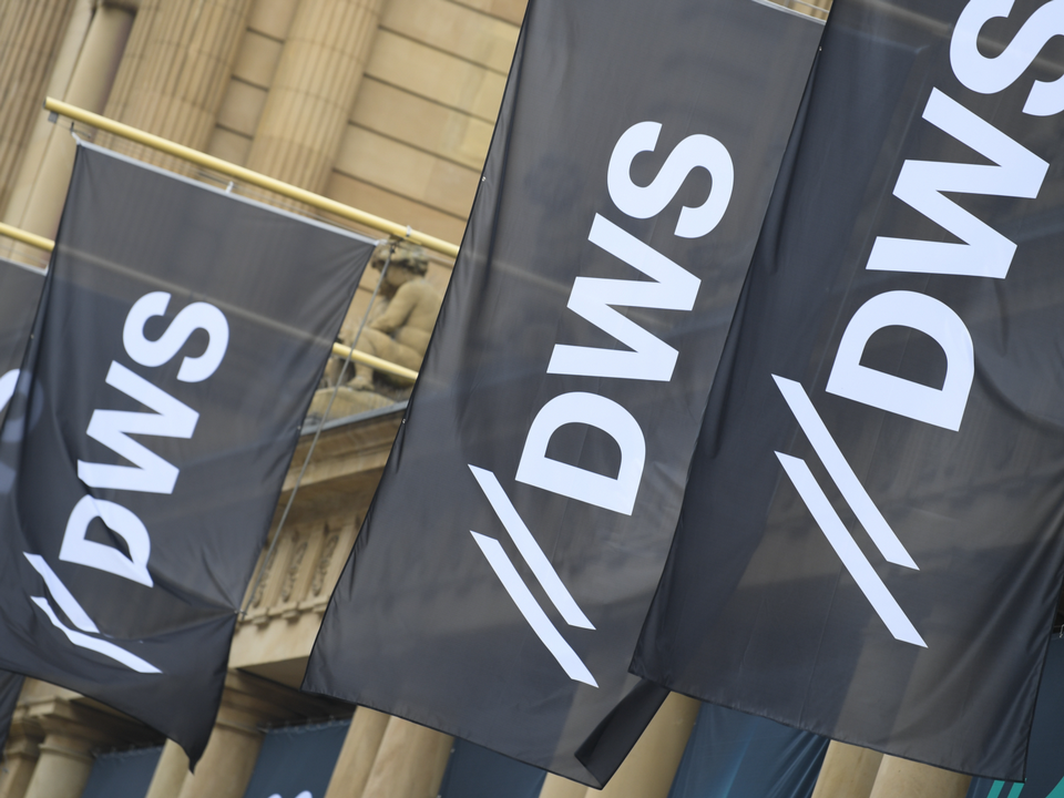 Fahnen mit dem Logo der DWS Group | Foto: picture alliance / Arne Dedert/dpa