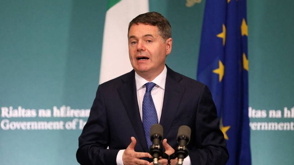 Den irske finansminister Paschal Donohoe på et pressemøde i Dublin torsdag. | Foto: Stringer/AFP / POOL
