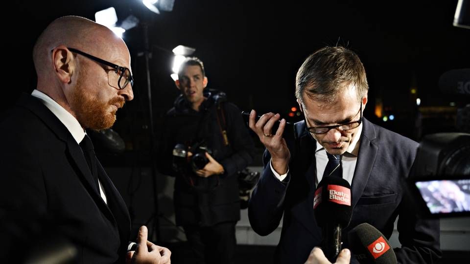 Mads Brügger og Mikael Bertelsen da Radio24syv blev taget af FM-båndet natten til 1. november 2019. | Foto: Philip Davali/Philip Davali, Ekstra Bladet