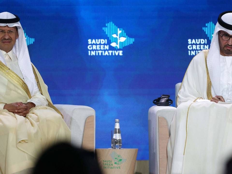 Prince Abdulaziz bin Salman Al-Saud (left) couples the hydrogen initiative to Saudi Arabia's recent climate goal. | Photo: Fayez Nureldine/AFP/Ritzau Scanpix