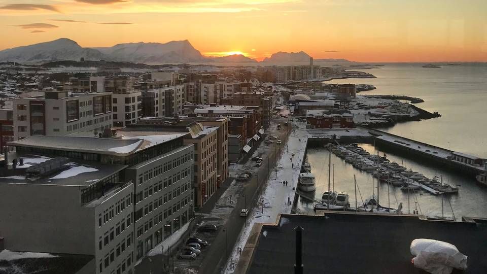 DNBs kontorer i Bodø ligger ved havna i byen, til venstre på bildet. | Foto: Anne Grete Storvik
