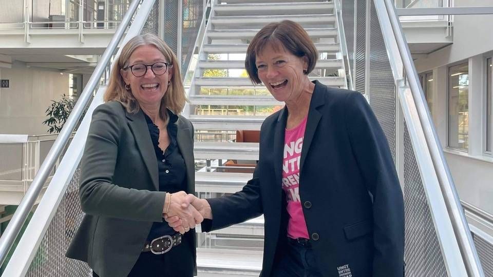 Bente Sverdrup, Bærekraftsdirektør i Gjensidige og Grete Ingeborg Nykkelmo, Adminnistrerende direktør i Ungt Entreprenørskap. | Foto: Ungt Entreprenørskap.