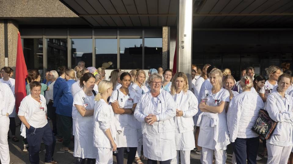 Tilbage i September stejkede flere sygeplejesker, selvom konflikten formelt set var afsluttet. Onsdag morgen strejker sygeplejerskerne igen, nu over arbejdsvilkår. | Foto: Marcus Emil Christensen