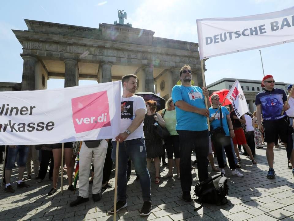 Streikende Bankangestellte in Berlin 2019. | Foto: picture alliance/dpa | Wolfgang Kumm