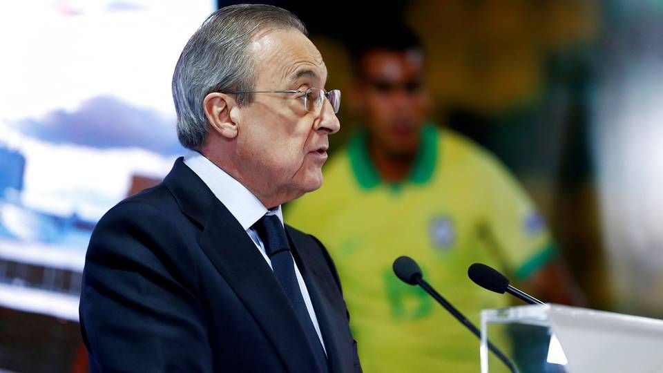 Florentino Pérez, der er præsident i Real Madrid, fik masser af støtte fra falske Twitter-konti efter præsentationen af Super League. | Foto: Juan Medina/Reuters/Ritzau Scanpix