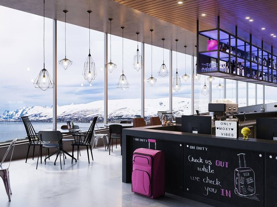 NYTT HOTELL: Den eksisterende bygningsmassen på tomten til Moxy Tromsø rives i disse dager og konstruksjonsarbeidet for oppføring av et helt nytt hotell like ved flyplassen i Tromsø er i gang. | Foto: Moxy Hotels/Core Hospitality